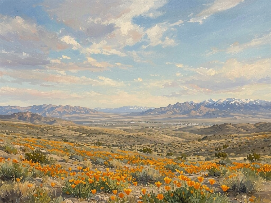 Illustration of the landscape around the Antelope Valley, not a photo of a listed building